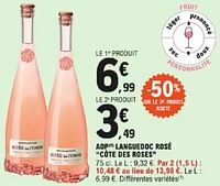 Promotions Adp languedoc rosé côte des roses - Vins rosé - Valide de 14/05/2024 à 25/05/2024 chez E.Leclerc