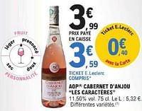 Promotions Aop cabernet d`anjou les caractères - Vins rosé - Valide de 14/05/2024 à 25/05/2024 chez E.Leclerc