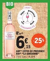 Promotions Aop côtes de provence bio la gordonne - Vins rosé - Valide de 14/05/2024 à 25/05/2024 chez E.Leclerc