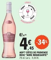 Promotions Aop côtes de provence rosé aime roquesante - Vins rosé - Valide de 14/05/2024 à 25/05/2024 chez E.Leclerc