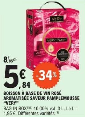 Promotions Boisson à base de vin rosé aromatisée saveur pamplemousse very - Vins rosé - Valide de 14/05/2024 à 25/05/2024 chez E.Leclerc