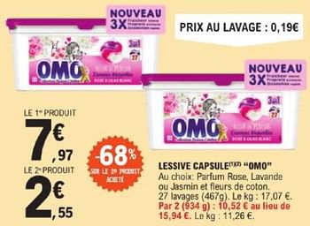 Promotions Lessive capsole omo - Omo - Valide de 14/05/2024 à 25/05/2024 chez E.Leclerc