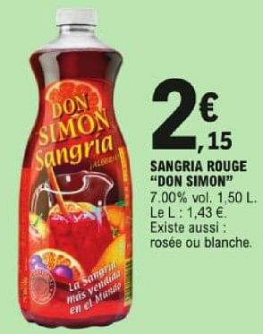 Promotions Sangria rouge don simon - Don Simon - Valide de 14/05/2024 à 25/05/2024 chez E.Leclerc