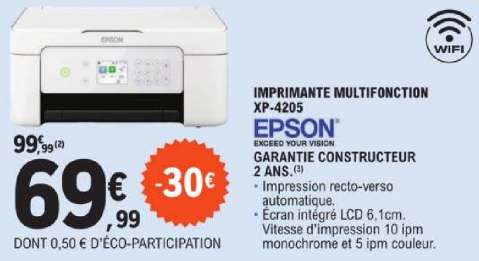 Promotions Epson imprimante multifonction xp-4205 - Epson - Valide de 14/05/2024 à 25/05/2024 chez E.Leclerc