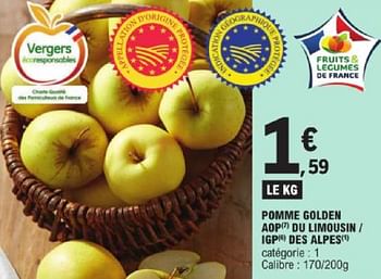 Promotions Pomme golden aop du limousin igp des alpes - Produit Maison - E.Leclerc - Valide de 14/05/2024 à 25/05/2024 chez E.Leclerc