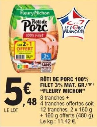 Promotions Rôti de porc filet fleury michon - Fleury Michon - Valide de 14/05/2024 à 25/05/2024 chez E.Leclerc