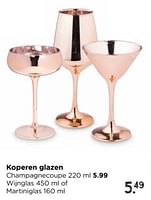 Promoties Koperen glazen wijnglas of martiniglas - Huismerk - Xenos - Geldig van 12/05/2024 tot 06/07/2024 bij Xenos