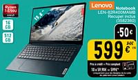 Promotions Lenovo notebook len-82r400mamb - Lenovo - Valide de 14/05/2024 à 27/05/2024 chez Cora