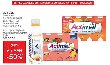 Promoties Actimel 2ième à -50% - Danone - Geldig van 08/05/2024 tot 21/05/2024 bij Alvo