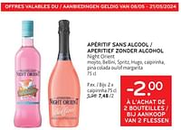 Promotions Apéritif sans alcool night orient -2.00 à l’achat de 2 bouteilles - Night orient - Valide de 08/05/2024 à 21/05/2024 chez Alvo