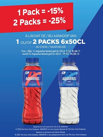 Promoties Aquarius lemon -15% 2 packs -25% - Aquarius - Geldig van 08/05/2024 tot 21/05/2024 bij Alvo