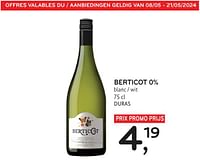 Promotions Berticot 0% blanc - Vins blancs - Valide de 08/05/2024 à 21/05/2024 chez Alvo