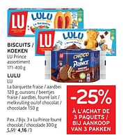 Promotions Biscuits lu prince + lulu lu -25% à l’achat de 3 paquets - Lu - Valide de 08/05/2024 à 21/05/2024 chez Alvo