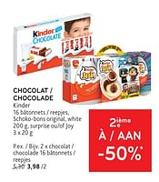 Promotions Chocolat kinder 2ième à -50% - Kinder - Valide de 08/05/2024 à 21/05/2024 chez Alvo