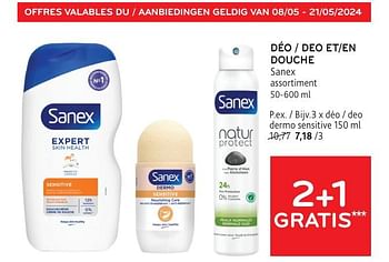 Promoties Déo et douche sanex 2+1 gratis - Sanex - Geldig van 08/05/2024 tot 21/05/2024 bij Alvo