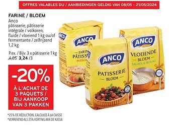 Promotions Farine anco -20% à l’achat de 3 paquets - Anco - Valide de 08/05/2024 à 21/05/2024 chez Alvo
