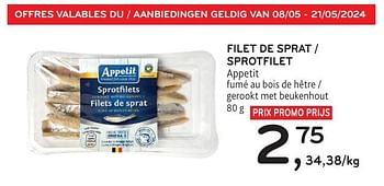 Promotions Filet de sprat appetit - Appetit - Valide de 08/05/2024 à 21/05/2024 chez Alvo