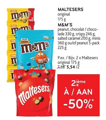 Promotions Maltesers + m+m’s 2ième à -50% - Produit maison - Alvo - Valide de 08/05/2024 à 21/05/2024 chez Alvo