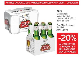 Promotions Pils stella artois -20% à l’achat de 2 paquets - Stella Artois - Valide de 08/05/2024 à 21/05/2024 chez Alvo