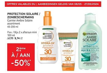 Promotions Protection solaire garnier ambre solaire 2ième à -50% - Garnier - Valide de 08/05/2024 à 21/05/2024 chez Alvo
