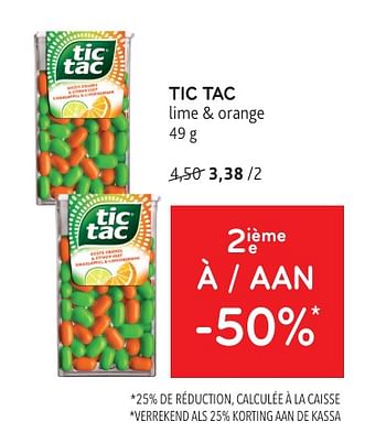Promoties Tic tac 2ième à -50% - TicTac - Geldig van 08/05/2024 tot 21/05/2024 bij Alvo