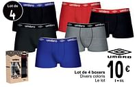 Promotions Lot de 4 boxers - Umbro - Valide de 14/05/2024 à 27/05/2024 chez Cora