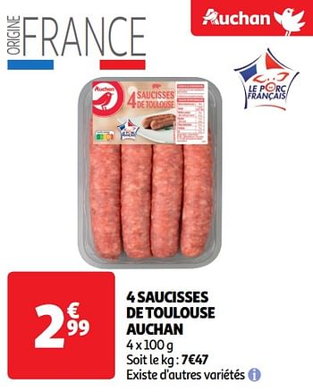 Promoties 4 saucisses de toulouse auchan - Huismerk - Auchan - Geldig van 14/05/2024 tot 19/05/2024 bij Auchan