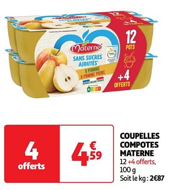 Promoties Coupelles compotes materne - Materne - Geldig van 14/05/2024 tot 19/05/2024 bij Auchan