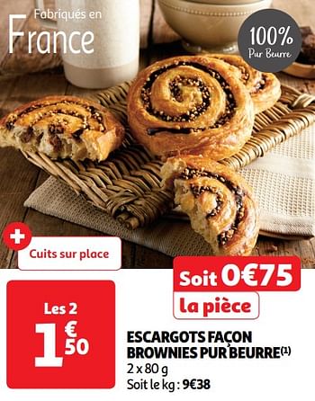 Promoties Escargots façon brownies pur beurre - Huismerk - Auchan - Geldig van 14/05/2024 tot 19/05/2024 bij Auchan