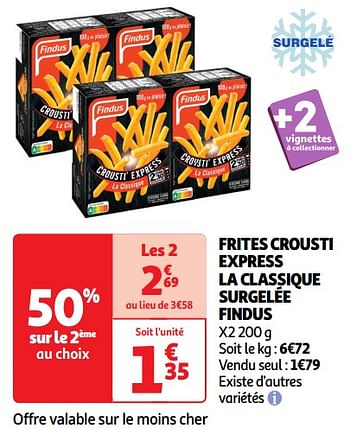 Promoties Frites crousti express la classique surgelée findus - Findus - Geldig van 14/05/2024 tot 19/05/2024 bij Auchan