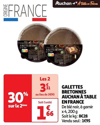 Promoties Galettes bretonnes auchan à table en france - Huismerk - Auchan - Geldig van 14/05/2024 tot 19/05/2024 bij Auchan