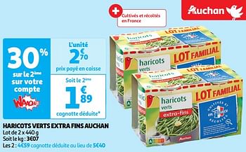 Promoties Haricots verts extra fins auchan - Huismerk - Auchan - Geldig van 14/05/2024 tot 19/05/2024 bij Auchan