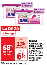 Lessive capsule 3en1 rose + lilas blanc omo-Omo