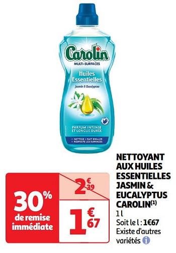 Promoties Nettoyant aux huiles essentielles jasmin + eucalyptus carolin - Carolin - Geldig van 14/05/2024 tot 19/05/2024 bij Auchan