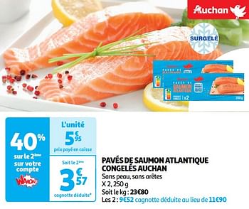 Promoties Pavés de saumon atlantique congelés auchan - Huismerk - Auchan - Geldig van 14/05/2024 tot 19/05/2024 bij Auchan