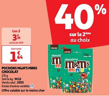 Promoties Pochons m+m`s minis chocolat - M&M 's - Geldig van 14/05/2024 tot 19/05/2024 bij Auchan
