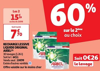 Promoties Recharge lessive liquide original ariel - Ariel - Geldig van 14/05/2024 tot 19/05/2024 bij Auchan