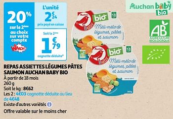 Promoties Repas assiettes légumes pâtes saumon auchan baby bio - Huismerk - Auchan - Geldig van 14/05/2024 tot 19/05/2024 bij Auchan
