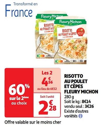 Promoties Risotto au poulet et cèpes fleury michon - Fleury Michon - Geldig van 14/05/2024 tot 19/05/2024 bij Auchan