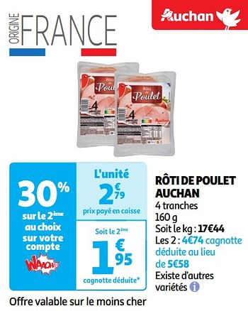 Promoties Rôti de poulet auchan - Huismerk - Auchan - Geldig van 14/05/2024 tot 19/05/2024 bij Auchan