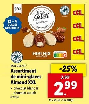 Promotions Assortiment de mini-glaces almond xxl - Bon Gelati - Valide de 15/05/2024 à 21/05/2024 chez Lidl