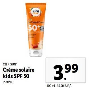 Promotions Crème solaire kids spf 50 - Cien sun - Valide de 15/05/2024 à 21/05/2024 chez Lidl