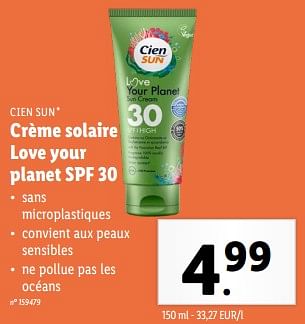 Promotions Crème solaire love your planet spf 30 - Cien sun - Valide de 15/05/2024 à 21/05/2024 chez Lidl