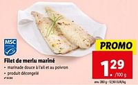 Promotions Filet de merlu mariné - Produit maison - Lidl - Valide de 15/05/2024 à 21/05/2024 chez Lidl
