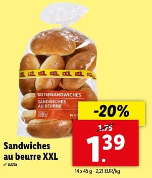 Promotions Sandwiches au beurre xxl - Produit maison - Lidl - Valide de 15/05/2024 à 21/05/2024 chez Lidl