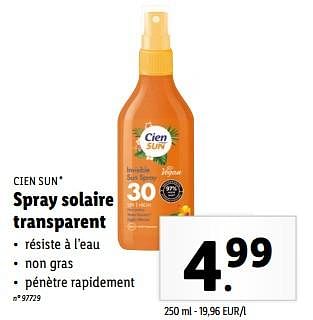 Promotions Spray solaire transparent - Cien sun - Valide de 15/05/2024 à 21/05/2024 chez Lidl