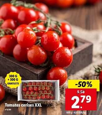 Promotions Tomates cerises xxl - Produit maison - Lidl - Valide de 15/05/2024 à 21/05/2024 chez Lidl