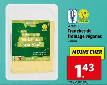 Promotions Tranches de fromage véganes - Vemondo - Valide de 15/05/2024 à 21/05/2024 chez Lidl