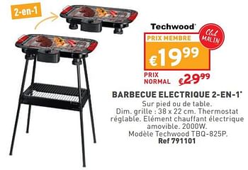 Promotions Barbecue electrique 2-en-1 techwood tbq-825p - Techwood - Valide de 15/05/2024 à 19/05/2024 chez Trafic