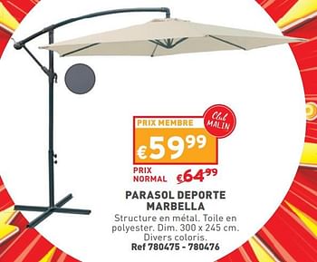 Promotions Parasol deporte marbella - Produit maison - Trafic  - Valide de 15/05/2024 à 19/05/2024 chez Trafic